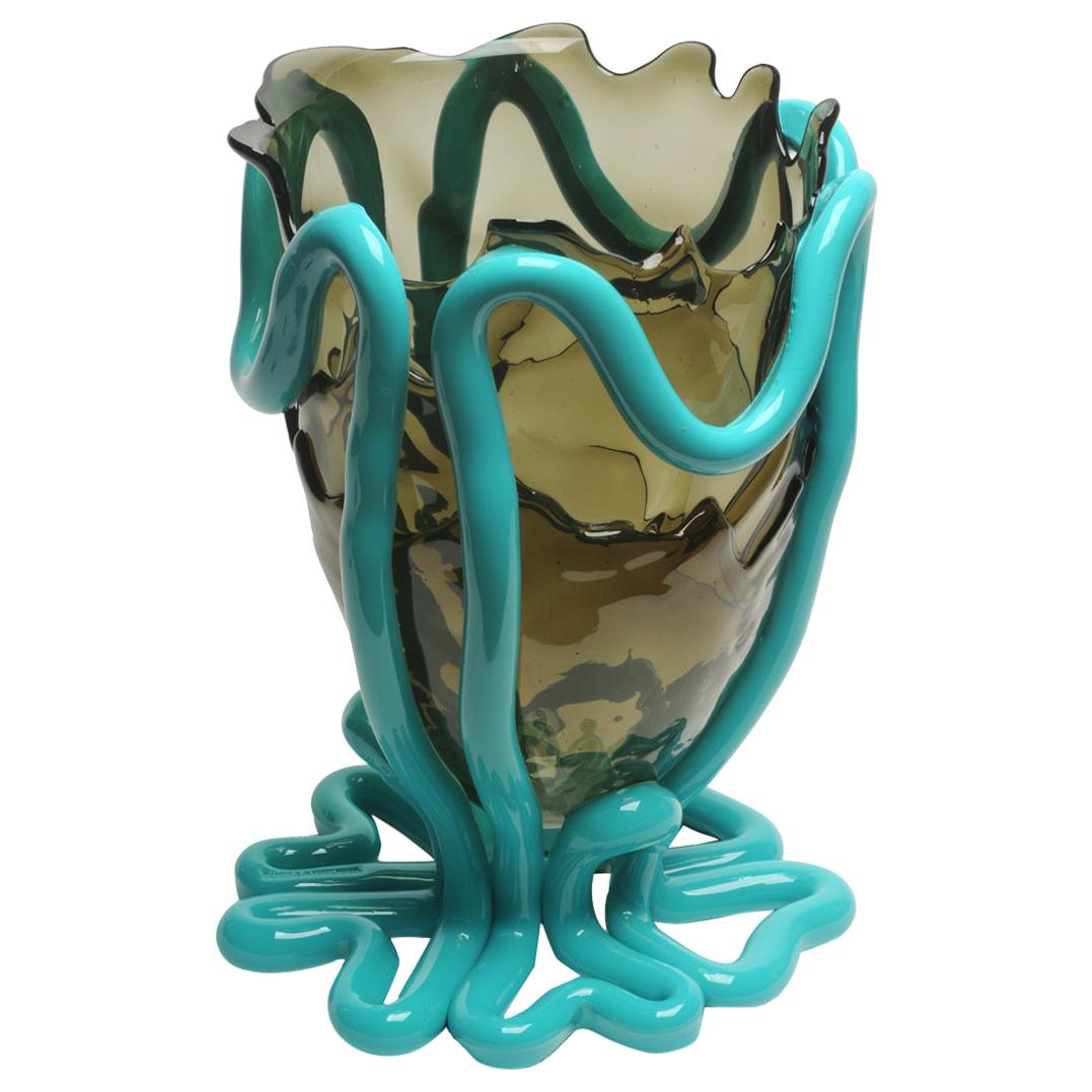 Contemporary Gaetano Pesce Indian Summer L Vase Soft Resin Grey Turquoise For Sale