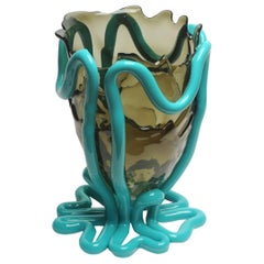 Contemporary Gaetano Pesce Indian Summer L Vase Soft Resin Grey Turquoise