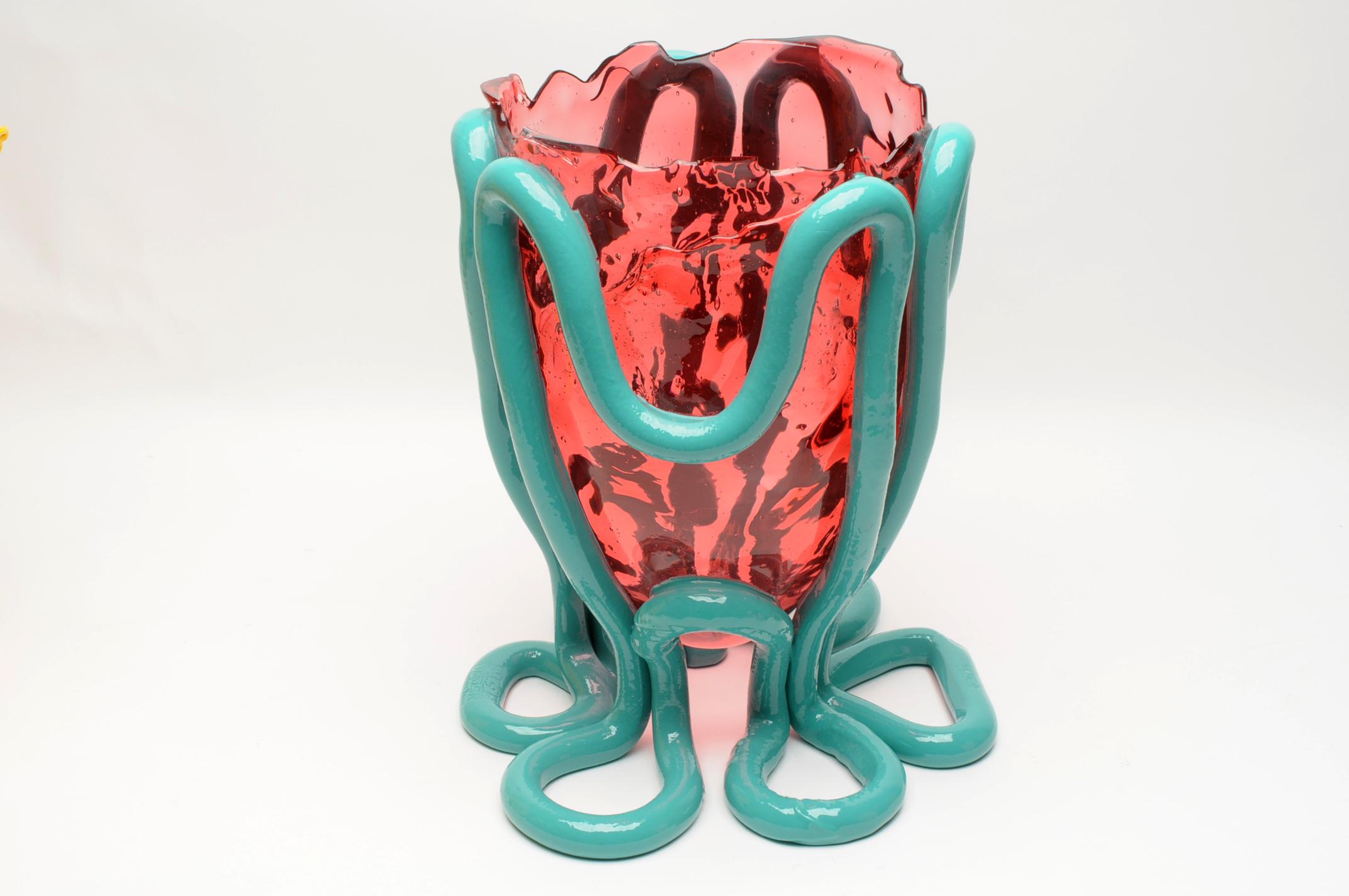 Italian Contemporary Gaetano Pesce Indian Summer XL Vase Soft Resin Fuchsia Ocean Blue For Sale