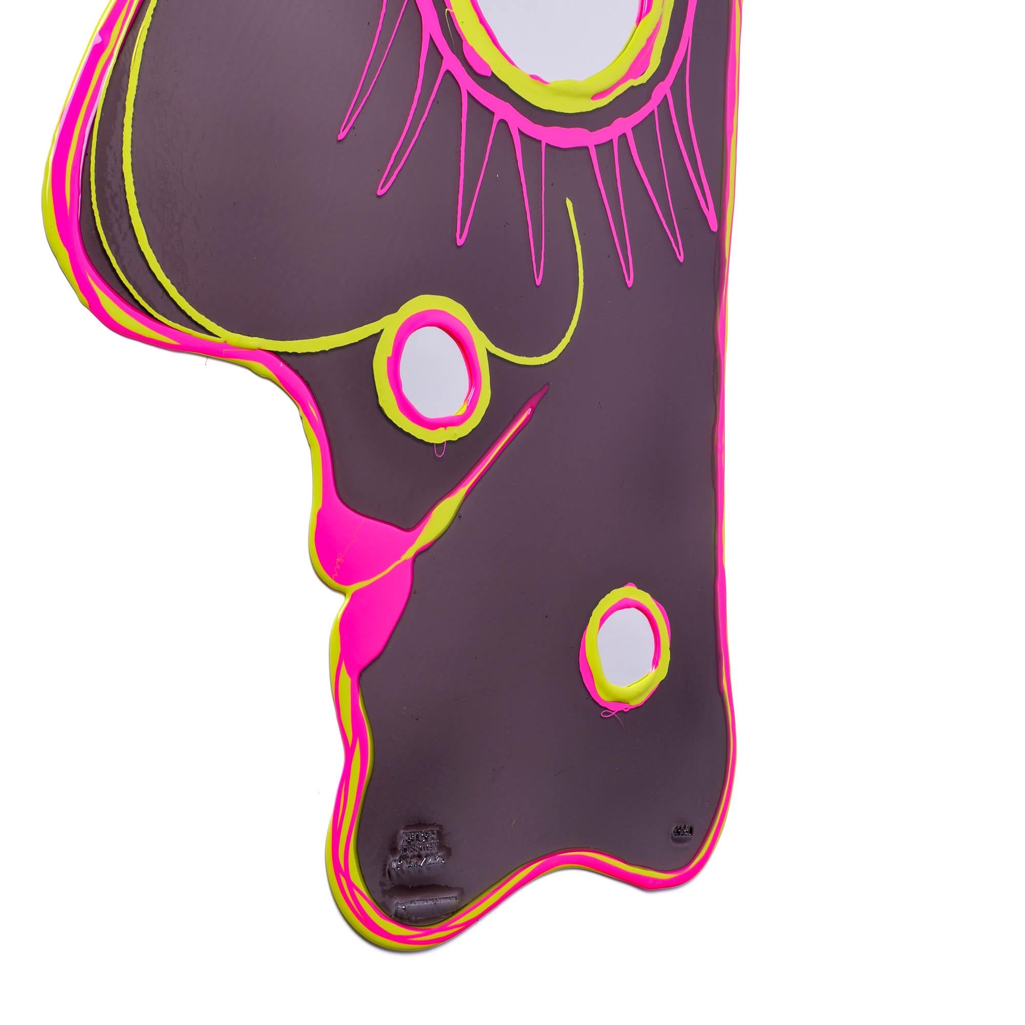 Italian Contemporary Gaetano Pesce Look at Me Mirror Medium Grey Fluo Fuchsia Yellow For Sale