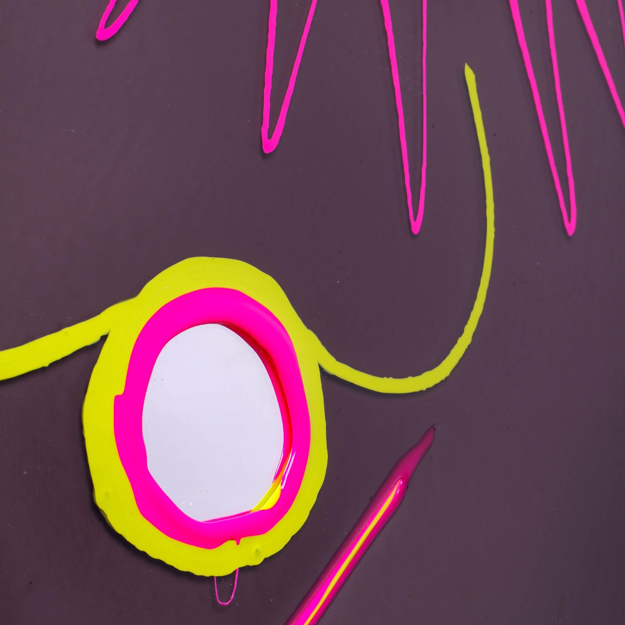 Resin Contemporary Gaetano Pesce Look at Me Mirror Medium Grey Fluo Fuchsia Yellow For Sale