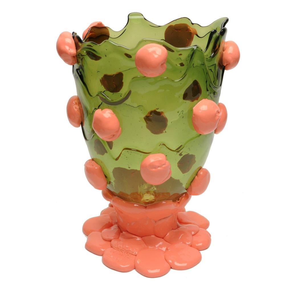 Zeitgenössische Gaetano Pesce Nugget L-Vase aus Harzflasche in Grün mit dunklem Lachs (Arts and Crafts) im Angebot
