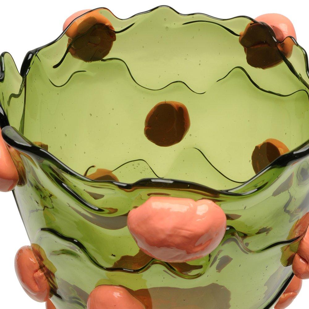 Zeitgenössische Gaetano Pesce Nugget L-Vase aus Harzflasche in Grün mit dunklem Lachs (21. Jahrhundert und zeitgenössisch) im Angebot