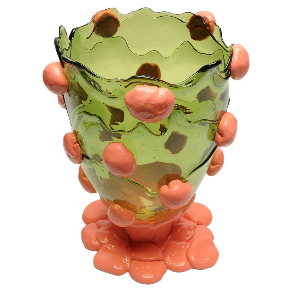 Zeitgenössische Gaetano Pesce Nugget L-Vase aus Harzflasche in Grün mit dunklem Lachs