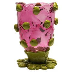 Contemporary Gaetano Pesce Nugget L Vase Harz Klar Licht Fuchsia Matt Grün