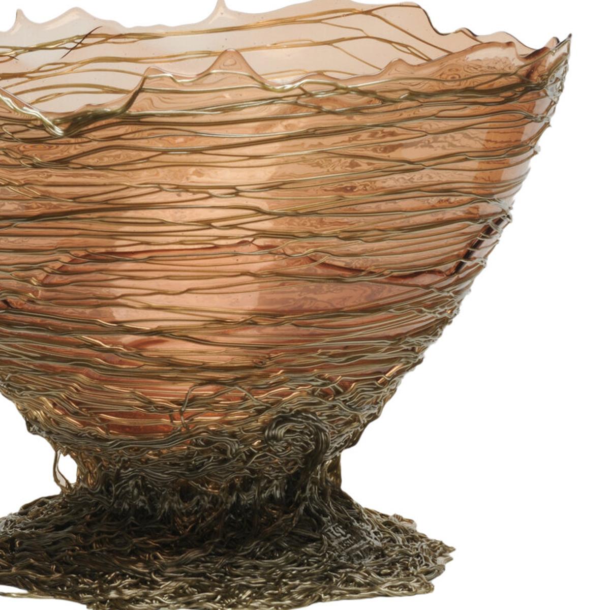 Italian Contemporary Gaetano Pesce Ogiva L Vase Basket Resin Antique Pink Bronze For Sale