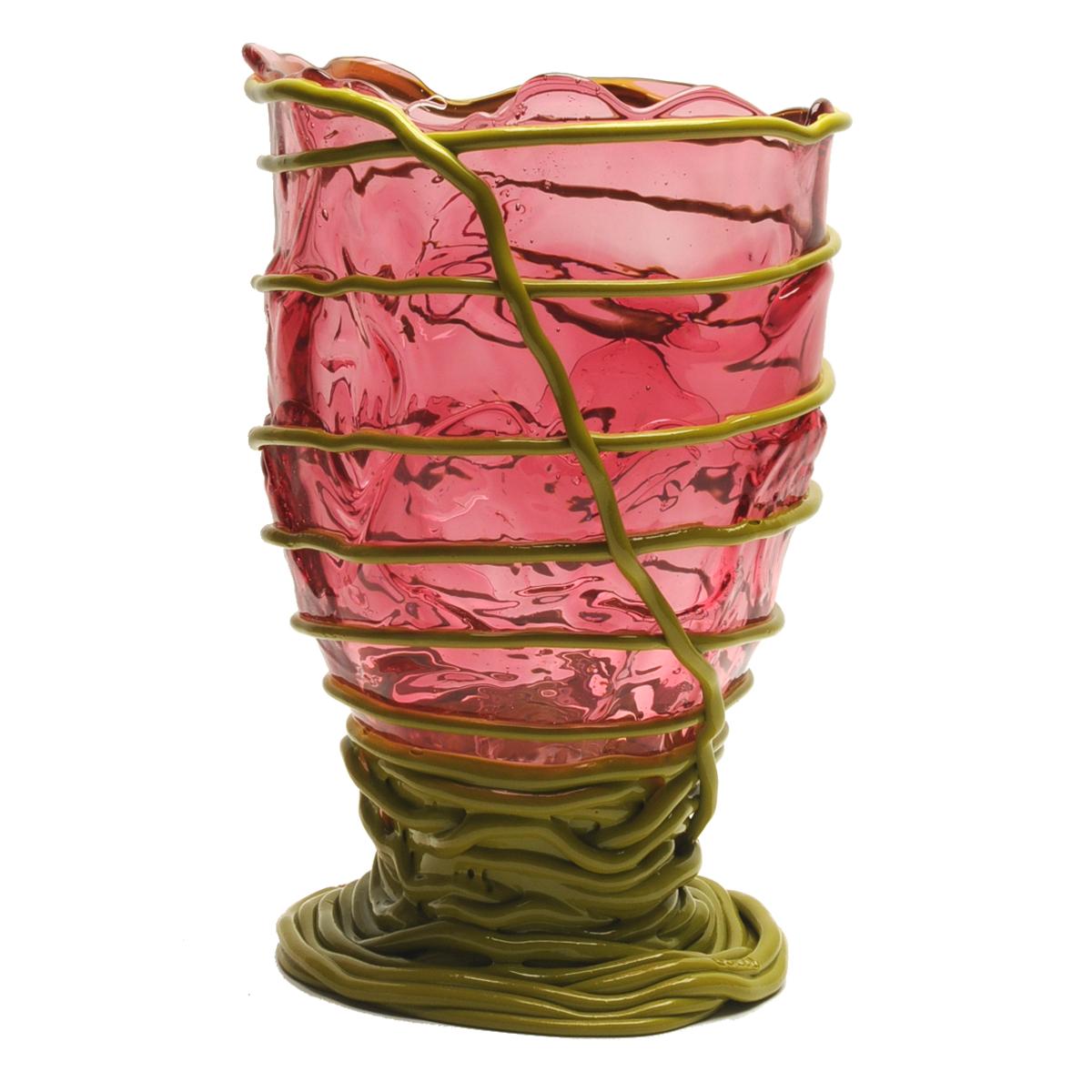 Modern Contemporary Gaetano Pesce Pompitu II L Vase Soft Resin Light Fuchsia Matt Green For Sale