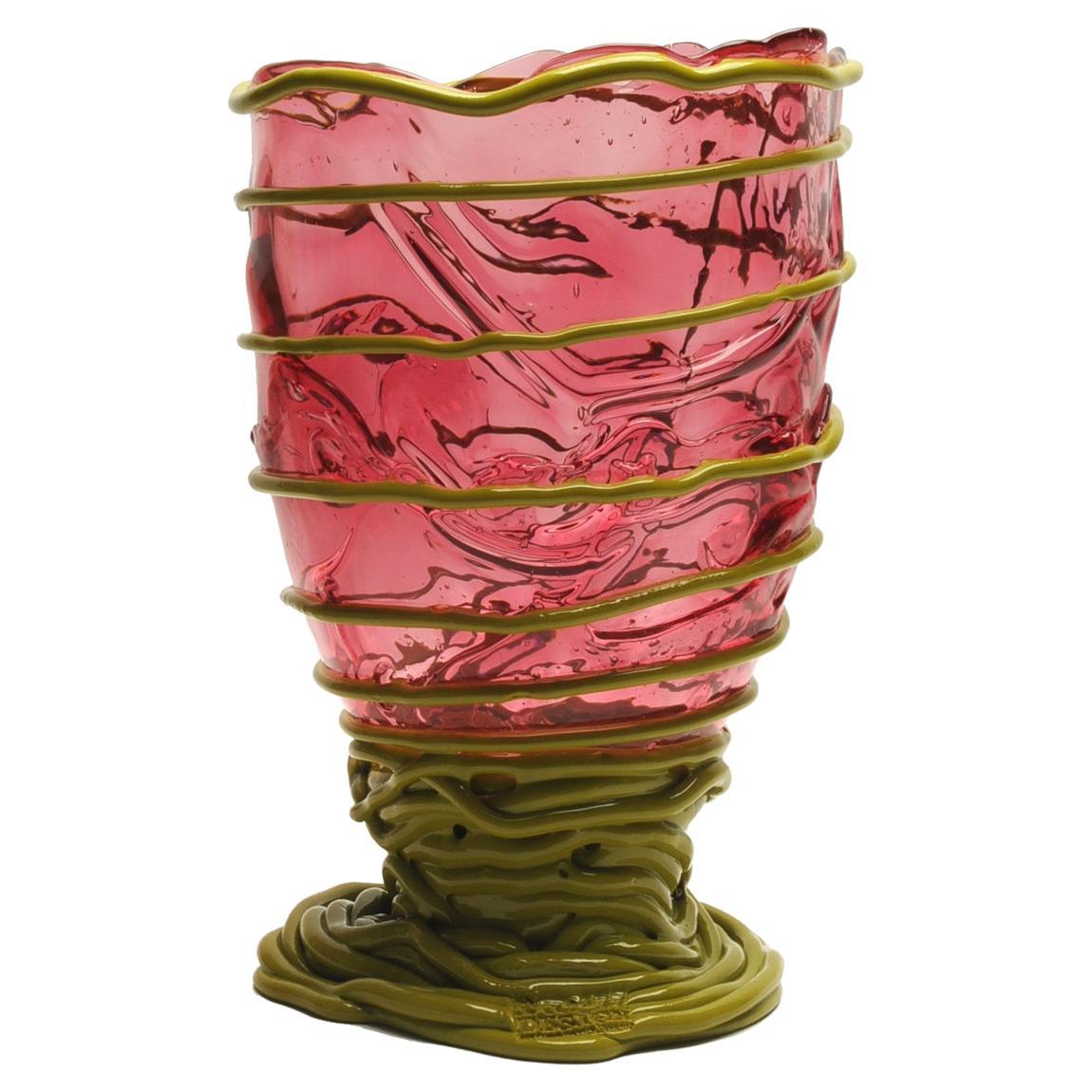 Contemporary Gaetano Pesce Pompitu II L Vase Soft Resin Light Fuchsia Matt Green