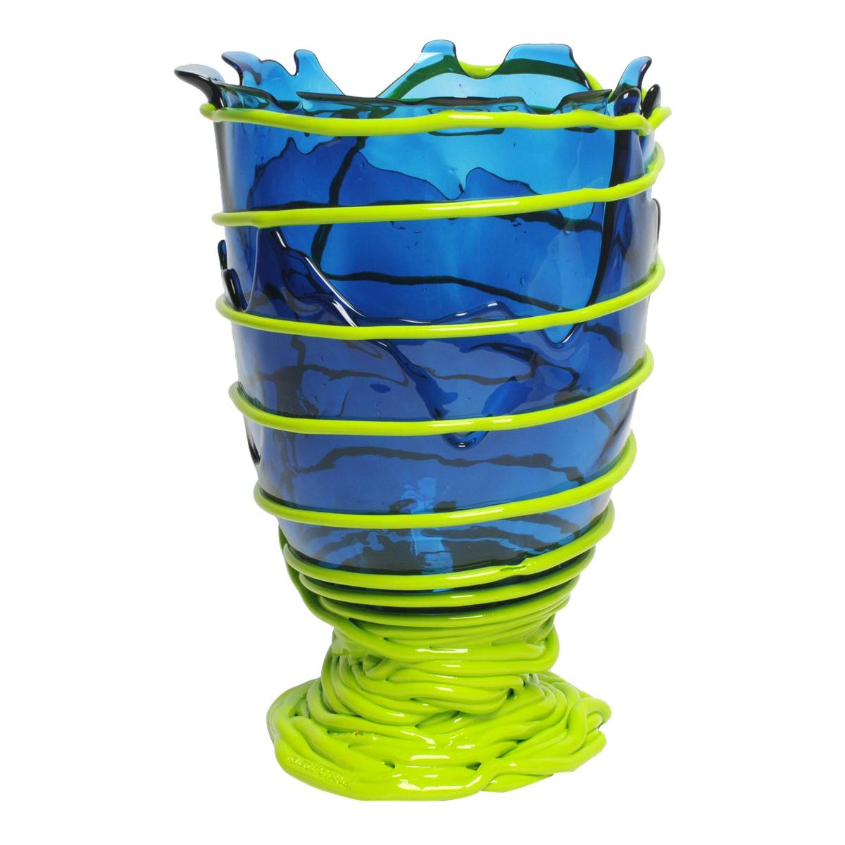 Contemporary Gaetano Pesce Pompitu II M Vase Soft Resin Blue Acid Green