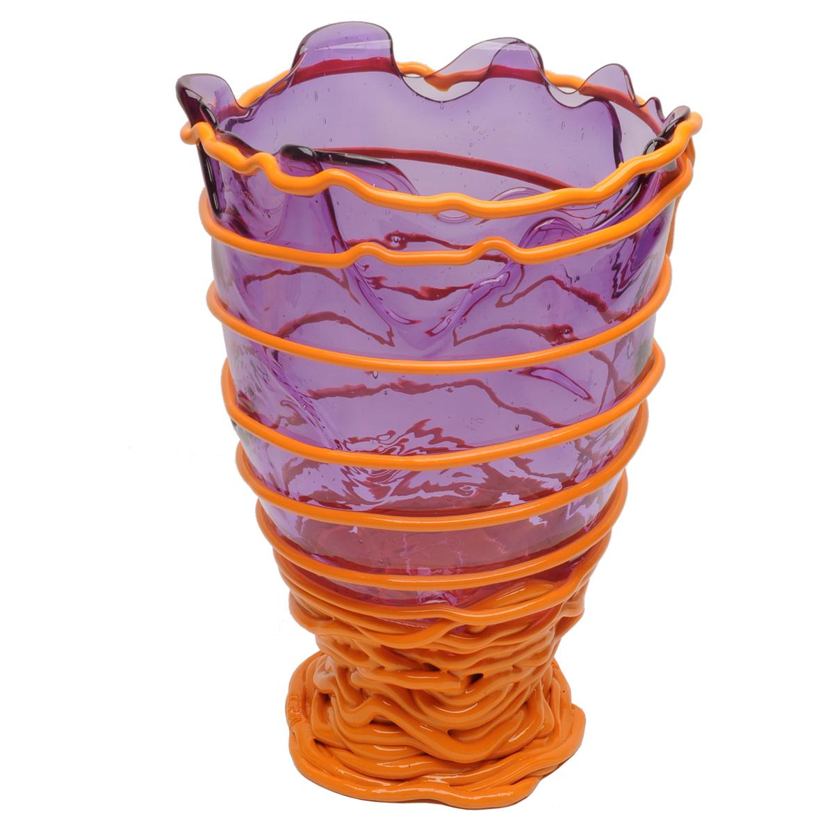 Italian Contemporary Gaetano Pesce Pompitu II M Vase Soft Resin Lilac Matt Pumpkin For Sale