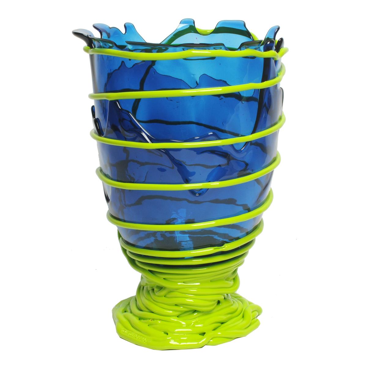 Modern Contemporary Gaetano Pesce Pompitu II L Vase Soft Resin Blue Acid Green For Sale