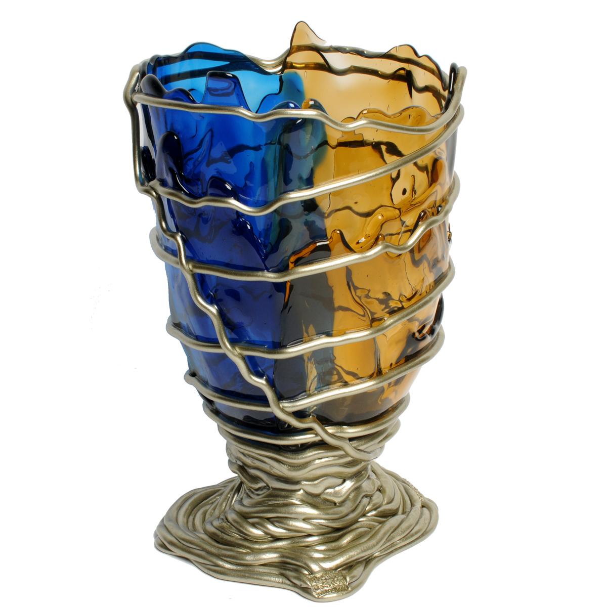 Modern Contemporary Gaetano Pesce Pompitu II L Vase Soft Resin Blue Brown Bronze For Sale