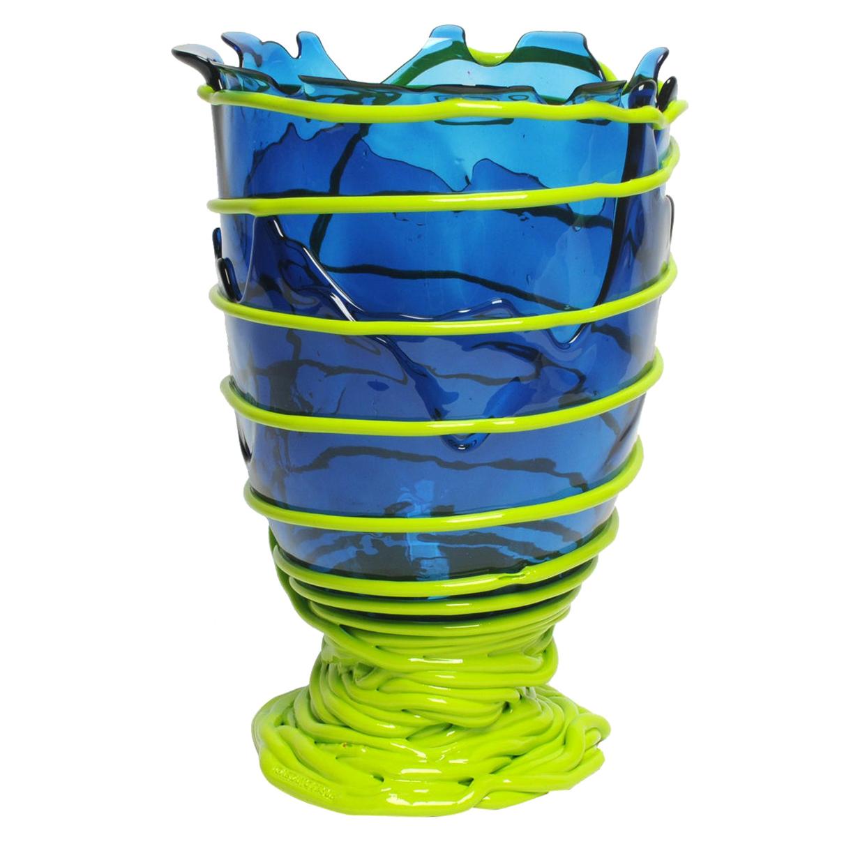 Contemporary Gaetano Pesce Pompitu II XL Vase Soft Resin Blue Acid Green For Sale