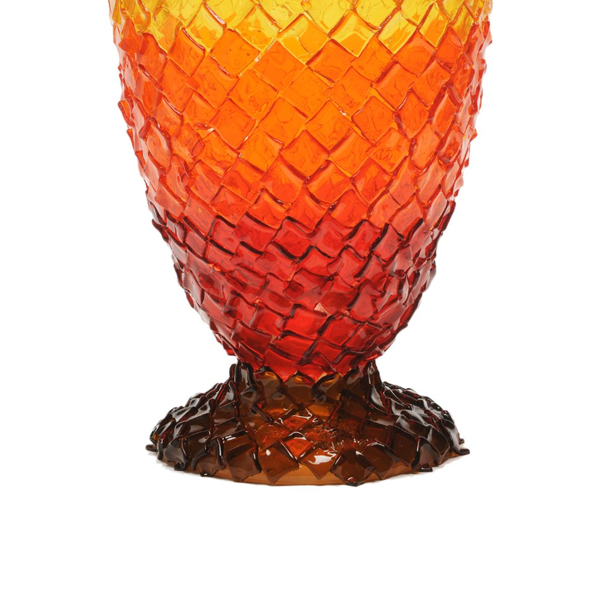 Arts and Crafts Contemporary Gaetano Pesce Rock on Fire L Vase Resin Red Brown Orange Yellow