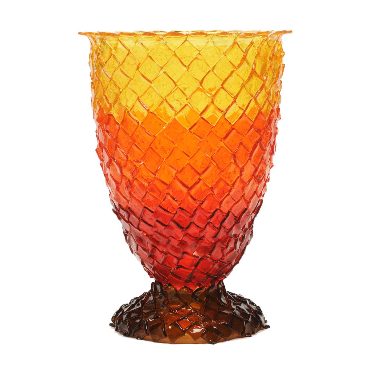 Contemporary Gaetano Pesce Rock on Fire L Vase Resin Red Brown Orange Yellow In New Condition In barasso, IT