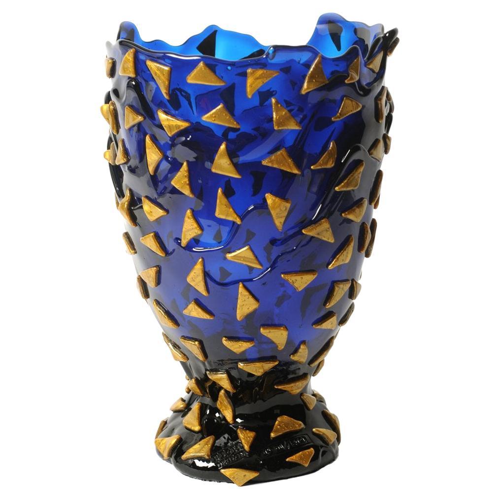 Contemporary Gaetano Pesce Rock L Vase Resin Blue Gold For Sale