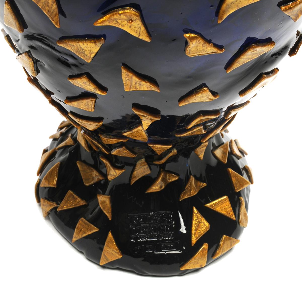 Italian Contemporary Gaetano Pesce Rock XL Vase Resin Blue Gold For Sale