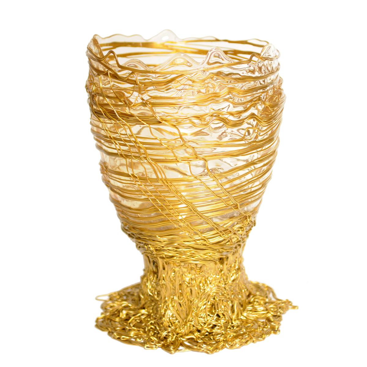 Modern Contemporary Gaetano Pesce Spaghetti L Vase Resin Clear Gold For Sale