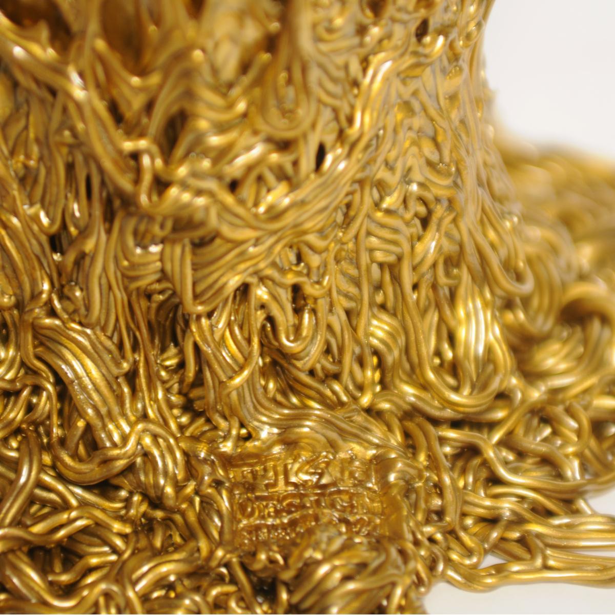 Italian Contemporary Gaetano Pesce Spaghetti L Vase Resin Clear Gold For Sale