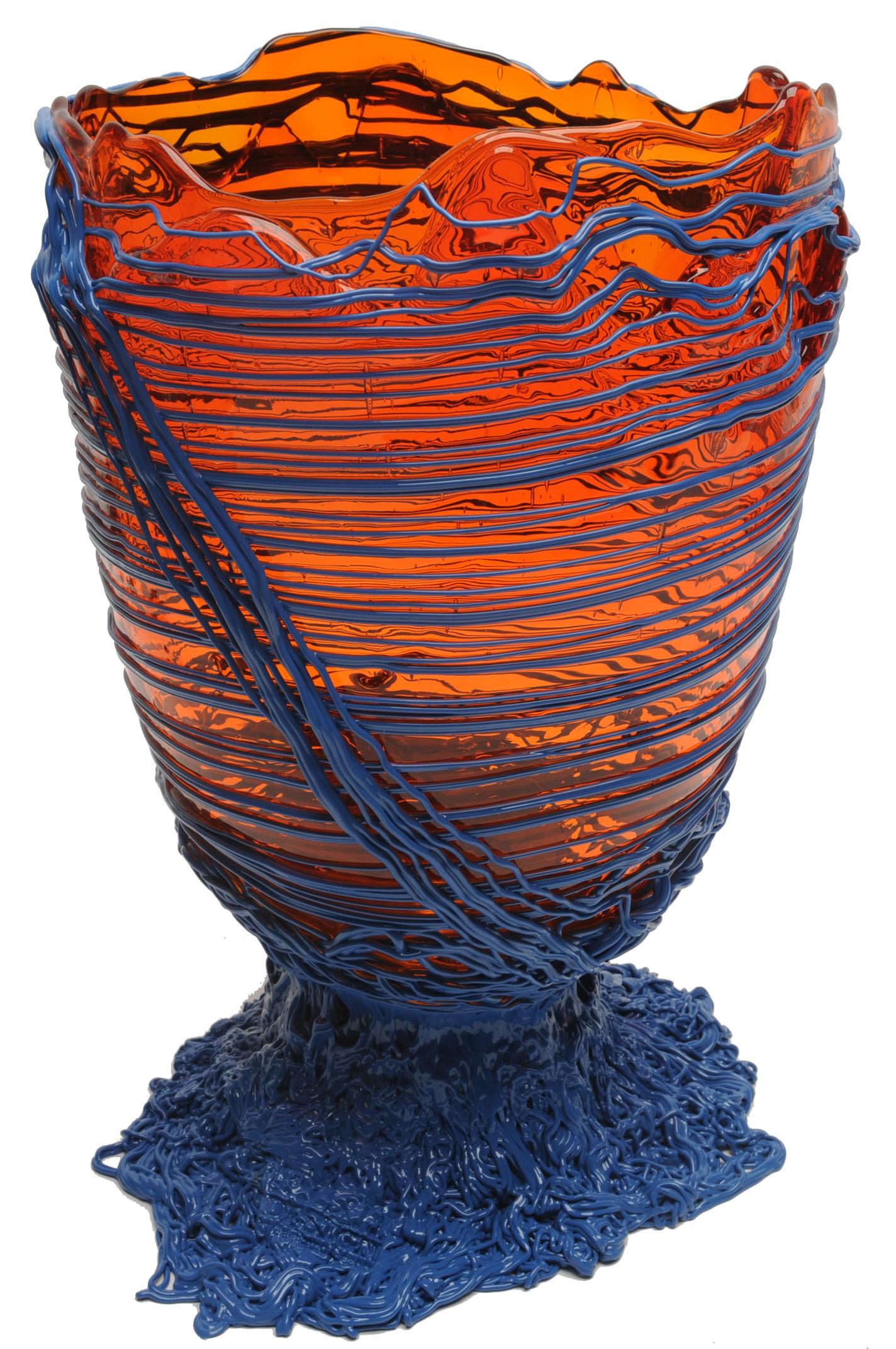 Modern Contemporary Gaetano Pesce Spaghetti L Vase Soft Resin Orange Dark Lavender For Sale