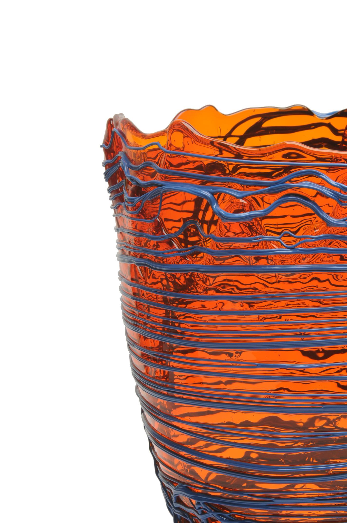 Italian Contemporary Gaetano Pesce Spaghetti L Vase Soft Resin Orange Dark Lavender For Sale