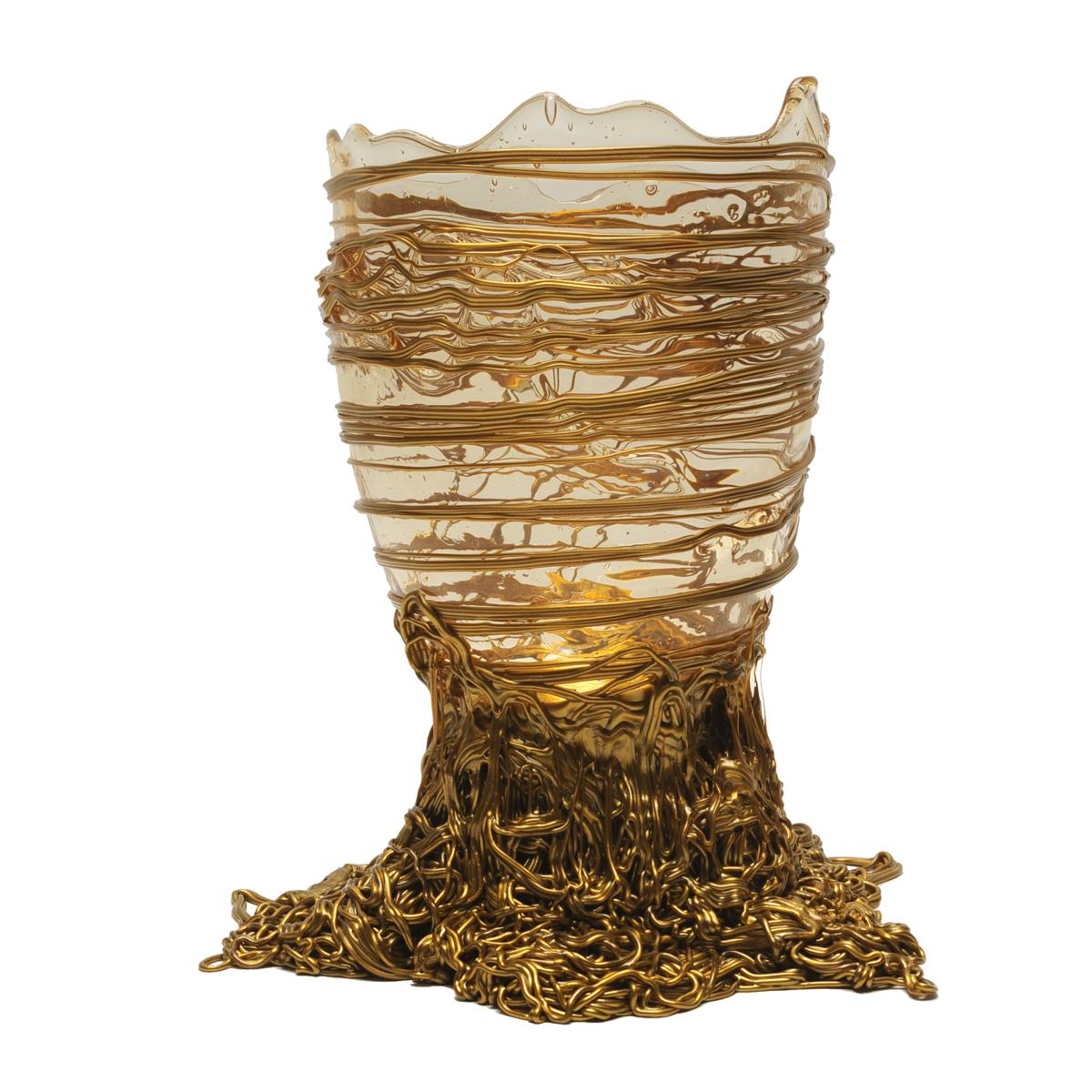 Modern Contemporary Gaetano Pesce Spaghetti M Vase Resin Clear Gold For Sale