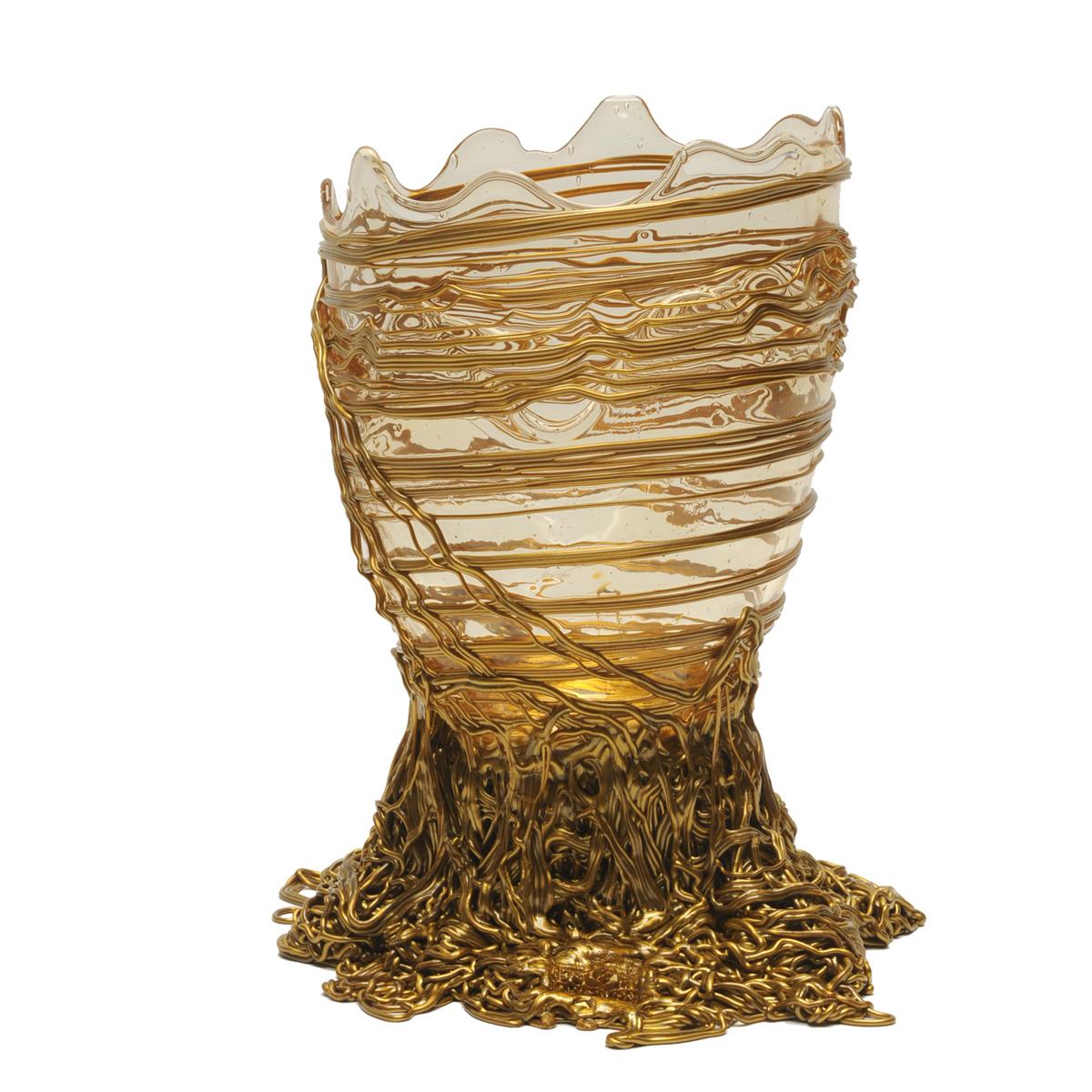 Italian Contemporary Gaetano Pesce Spaghetti M Vase Resin Clear Gold For Sale