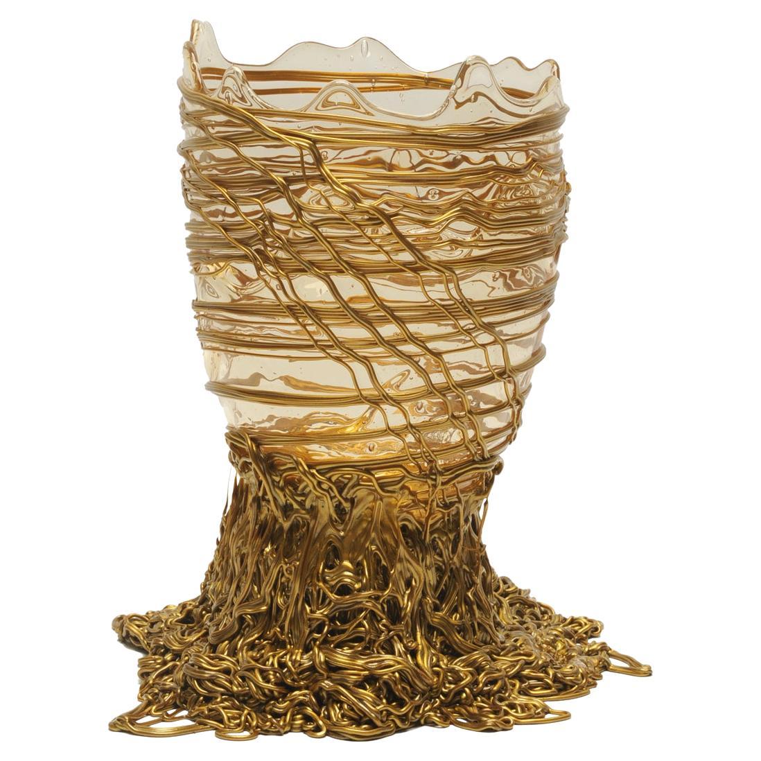 Contemporary Gaetano Pesce Spaghetti M Vase Resin Clear Gold For Sale