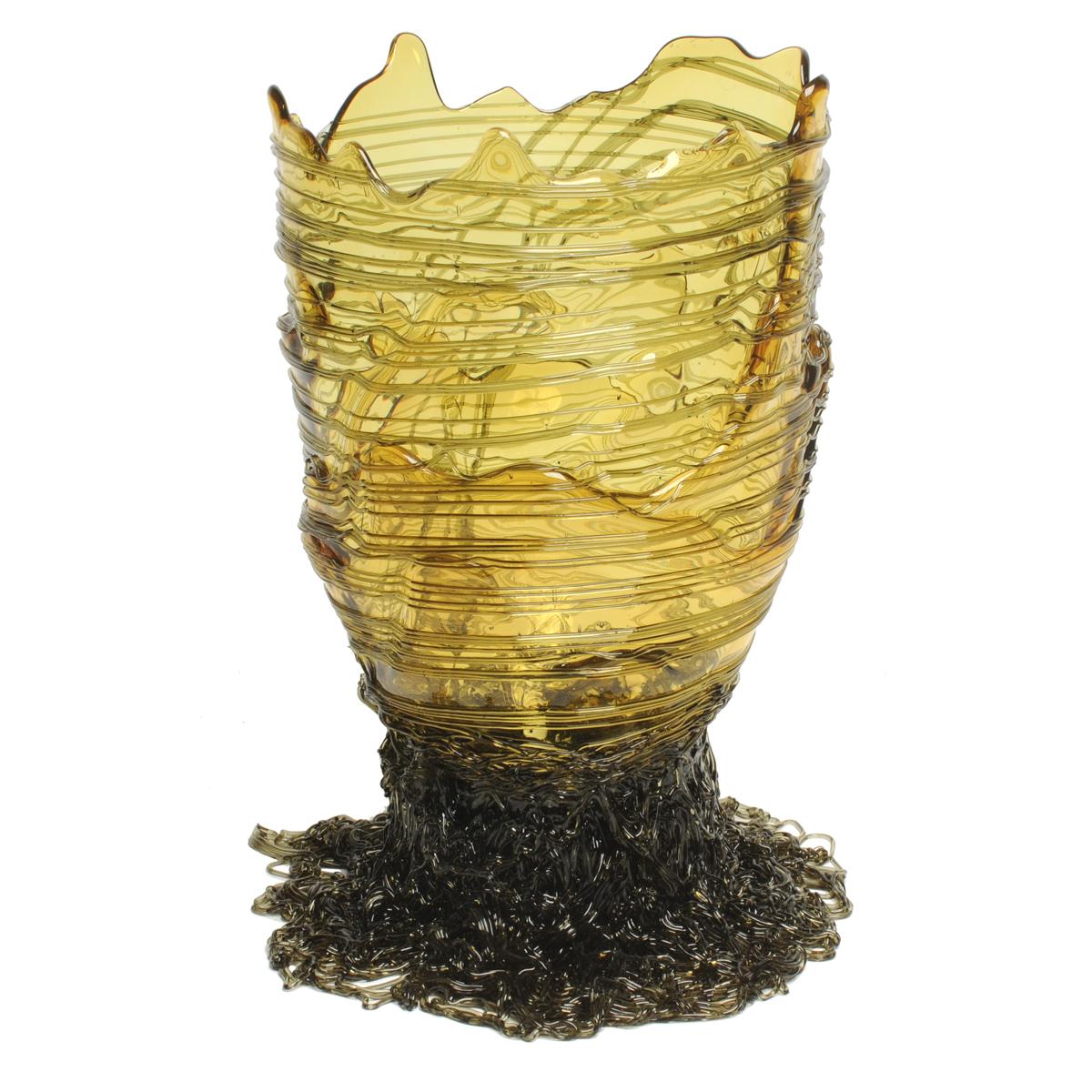 Italian Contemporary Gaetano Pesce Spaghetti L Vase Soft Resin Grey Yellow For Sale