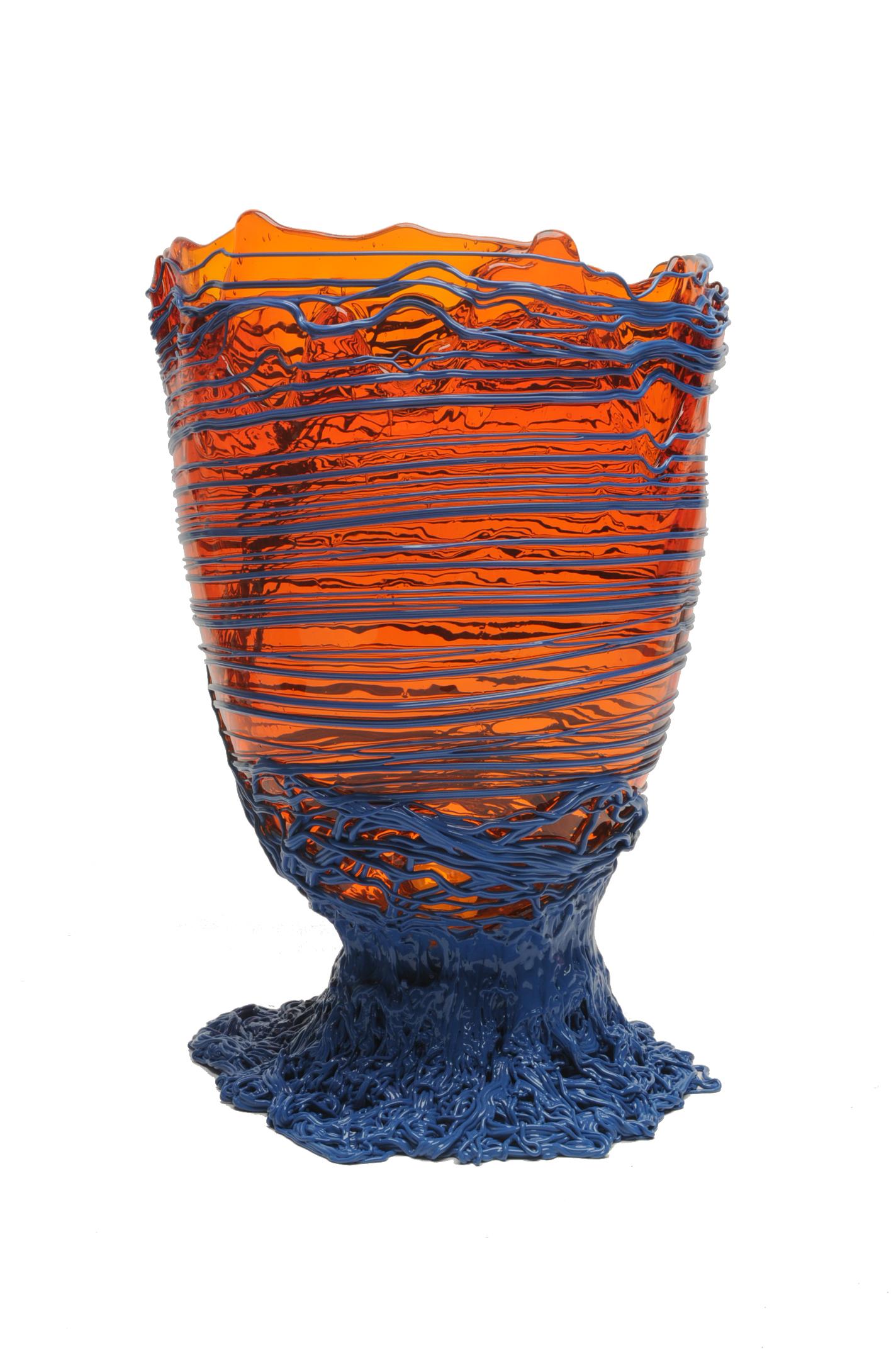 Modern Contemporary Gaetano Pesce Spaghetti XL Vase Soft Resin Orange Dark Lavender For Sale