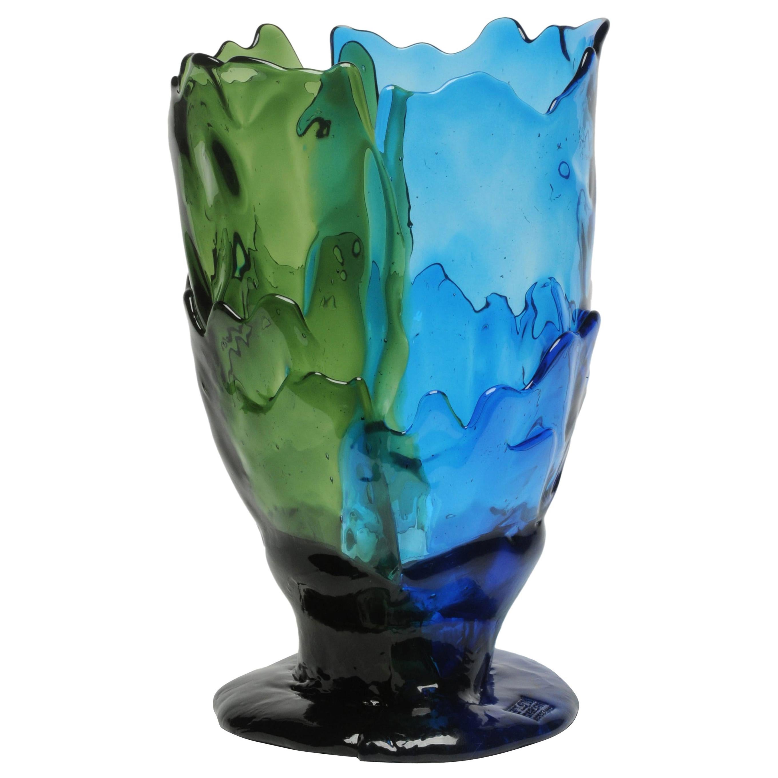 Vase contemporain Twins-C XL en résine vert bleu de Gaetano Pesce