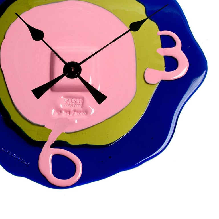 Modern Contemporary Gaetano Pesce Watch Me L Clock Resin Blue Pink Green For Sale