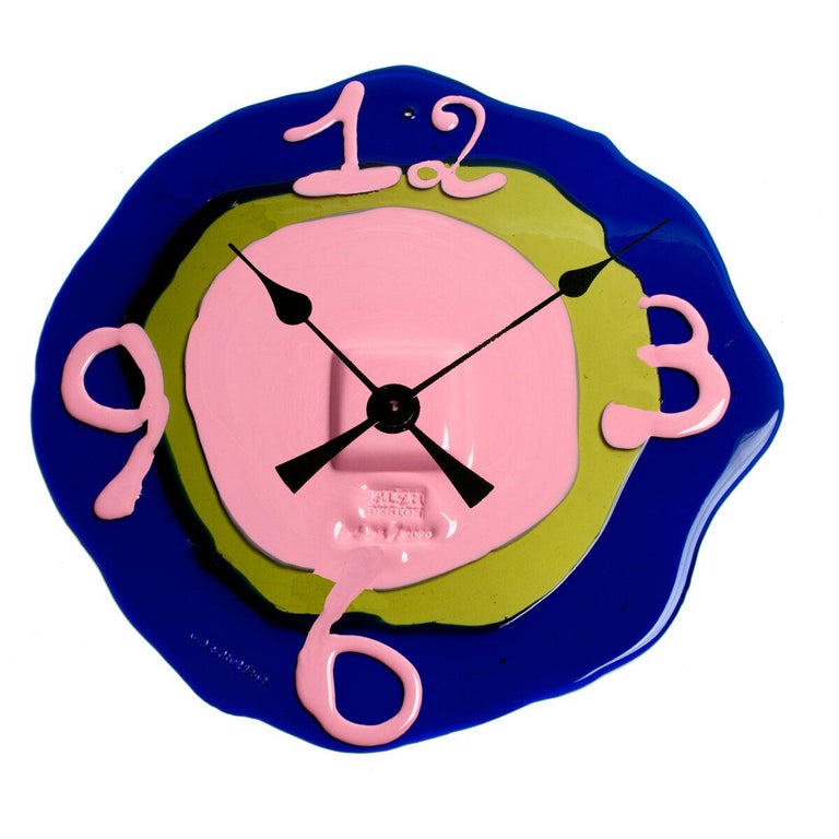 Italian Contemporary Gaetano Pesce Watch Me L Clock Resin Blue Pink Green For Sale