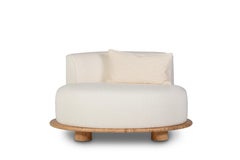 Mid-Century Modern Galapinhos Armchair, Oak Root, Beige Cotton, by Greenapple