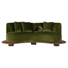 Contemporary Galapinhos Olive Mohair and Oak Curved Sofa, Handmade by Greenapple