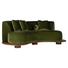 Contemporary Galapinhos Olive Mohair and Oak Curved Sofa, Handmade by Greenapple