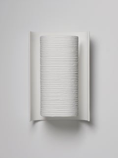 Contemporary “Galba III” Wall Sconce in White Plaster with Linear Relief Finish