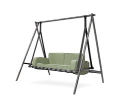Garden Swing in White Stainless Steel Frame, Waterproof Eco-Friendly Fabric