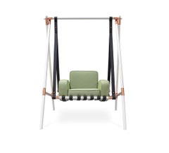 Exterior Swing in White with Stainless Steel Frame and Green Waterproof Fabric