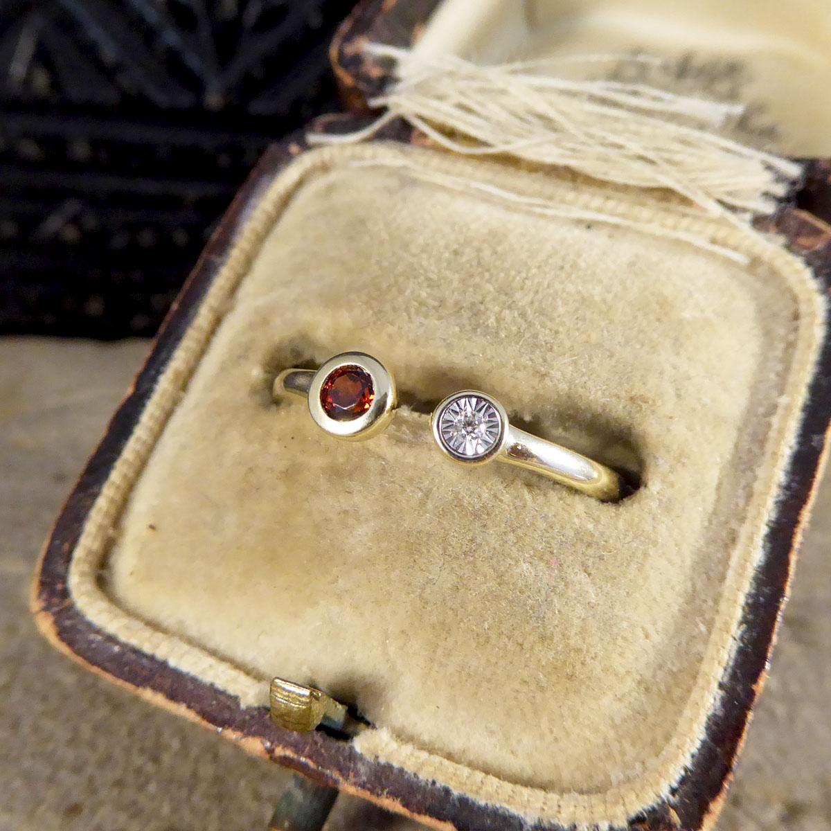 Contemporary Garnet and Diamond Illusion Set Torque Ring in 9ct Yellow Gold In New Condition In Yorkshire, West Yorkshire