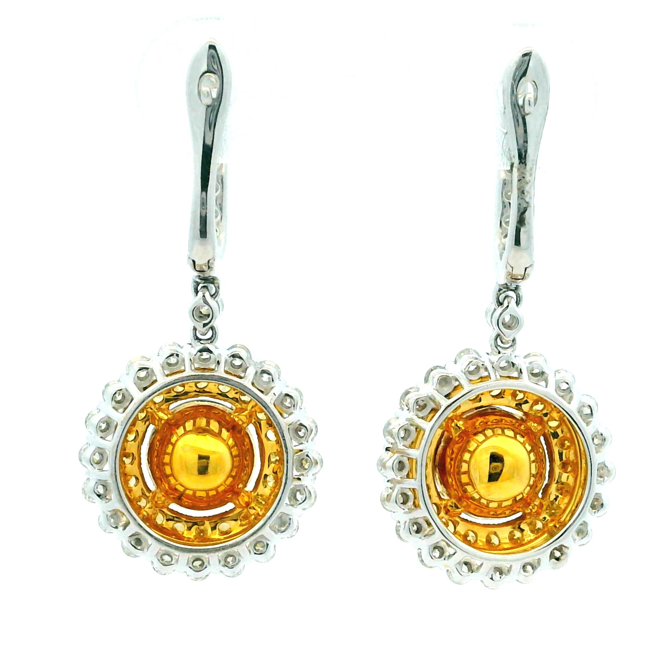 Zweifarbige Tropfenohrringe mit Granat und Diamant  14K Weiß- und Gelbgold Damen im Angebot