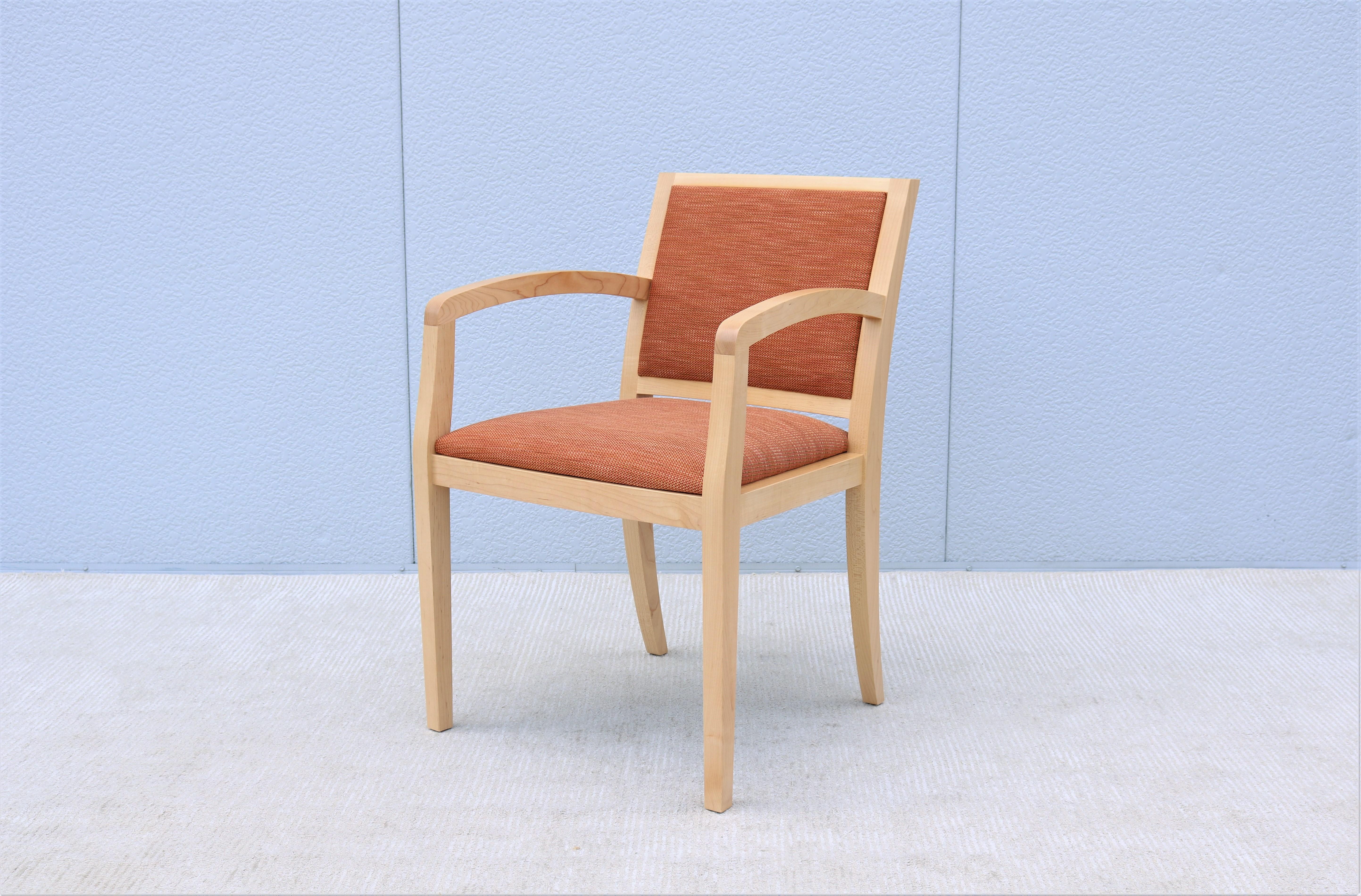 The Collegeville wood side chair by Geiger is elegant with a melding of past and present.
This fabulous clean-lined chair is appropriate for residential and commercial use. 
Very versatile can be used in unlimited settings, as dining, side or guest