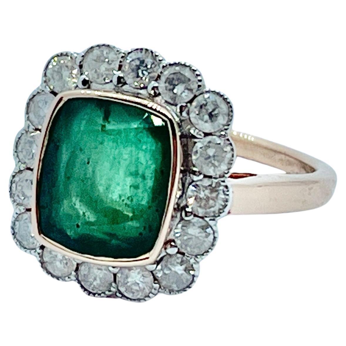 Contemporary Genuine 3.80ct Natural Emerald Diamond Halo Ring 14ct Rose Gold