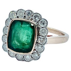 Bague Contemporary Genuine 3.80ct Natural Emerald Diamond Halo Ring 14ct Rose Gold
