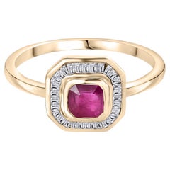 Contemporary Genuine Ruby Diamond Halo Wedding Ring in 14k Gelbgold
