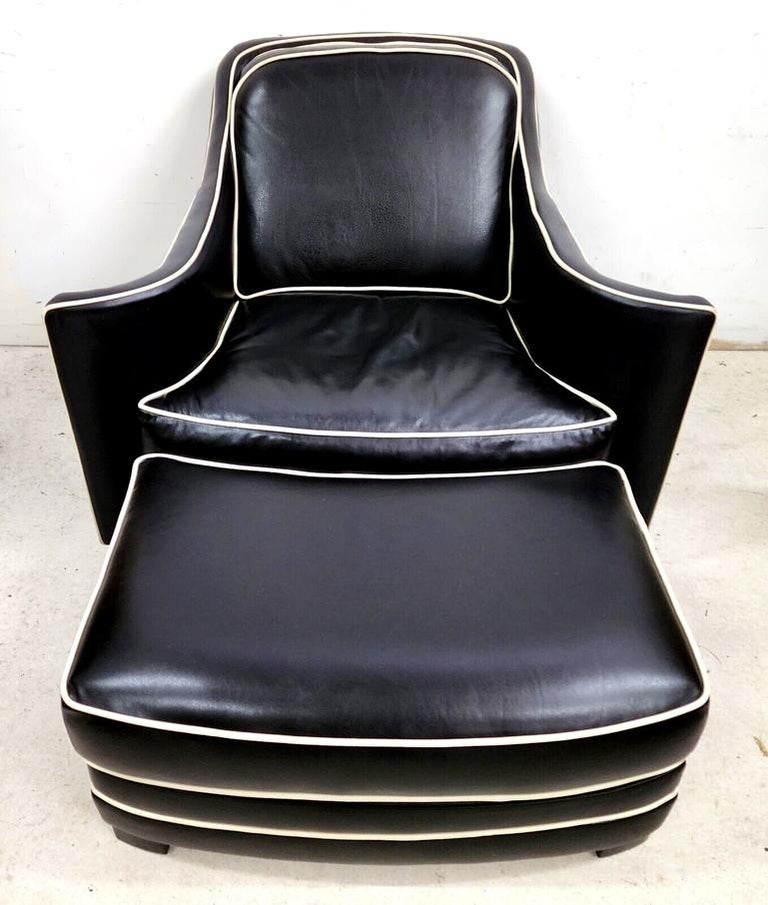 Contemporary Genuine Top Grade Leather Lounge Chair and Ottoman by