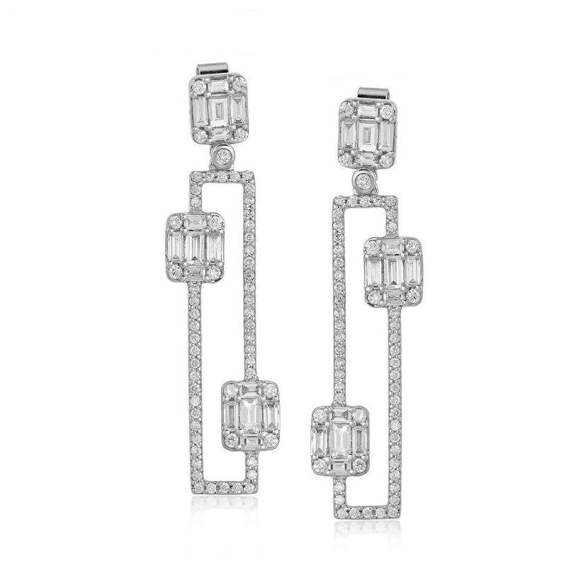 Modern Contemporary Geometric 14K Yellow Gold Diamond Drop Earrings For Sale
