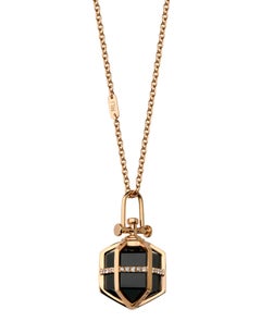 Contemporary Geometric 18k Rose Gold Smoky Quartz Point Diamond Talisman Pendant