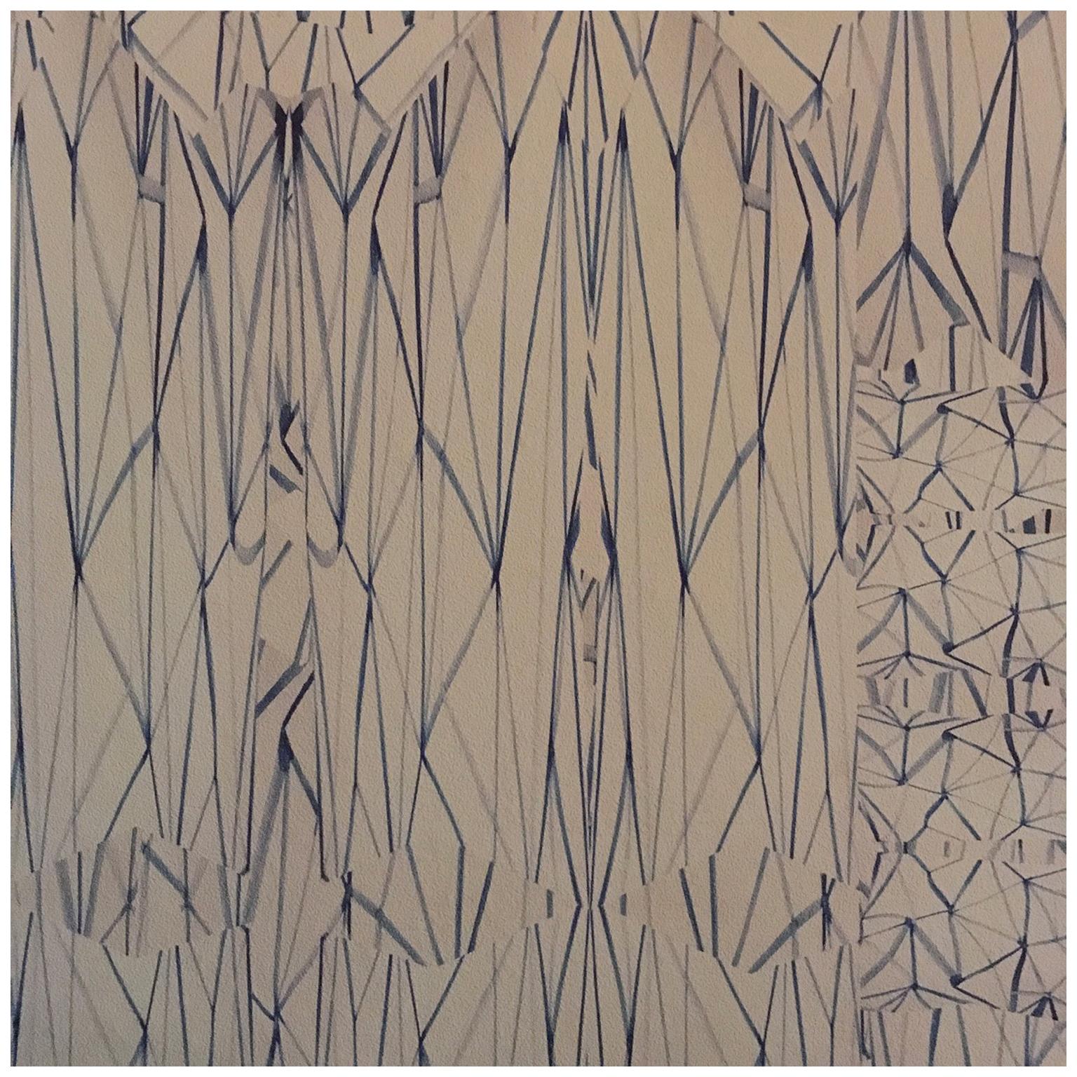Contemporary Geometric Abstract White Blu Handcrafted Wallpaper