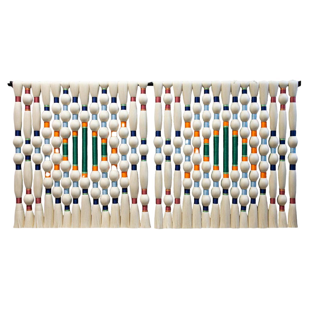 Contemporary Art Tapestry in Ivory and Multicolored Cotton, North American  For Sale